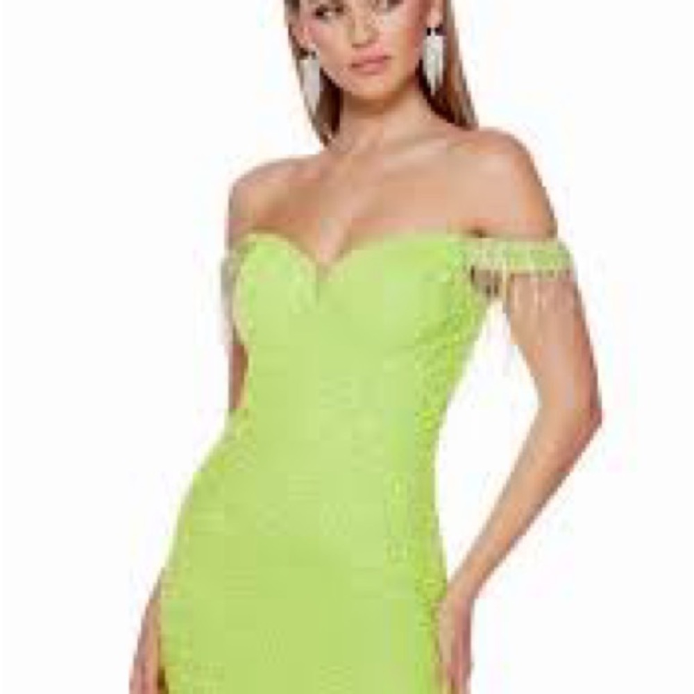 Alyce Paris Green Mini Homecoming Dress with Slit and Cap Sleeves
